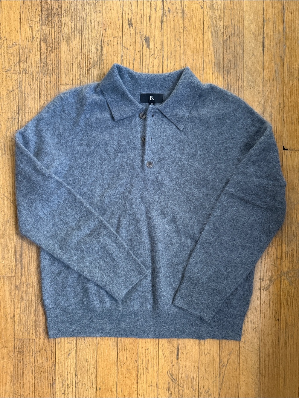 Banana Republic Men's Heather Gray Cashmere Polo Crewneck Sweater